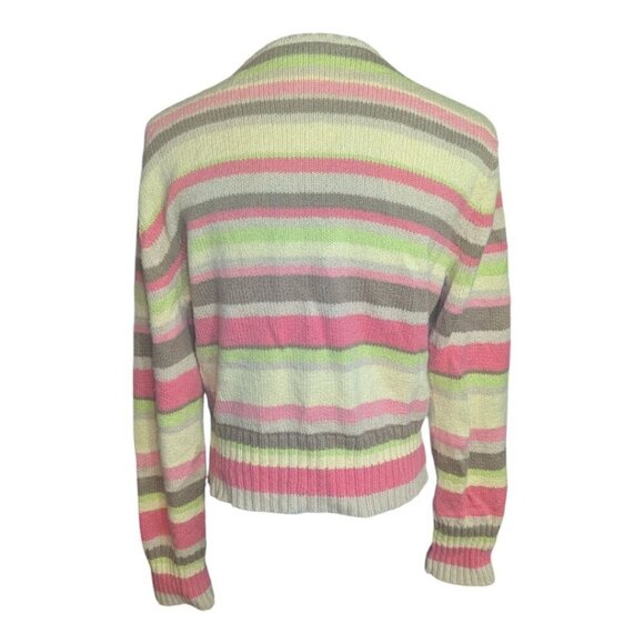 Talbots Multicolor Full Zip Pastel Striped Knit Long Sleeve Cardigan Size M Pet - Picture 3 of 5